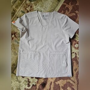 Figs Light Beige Scrub Top with Orange Accents